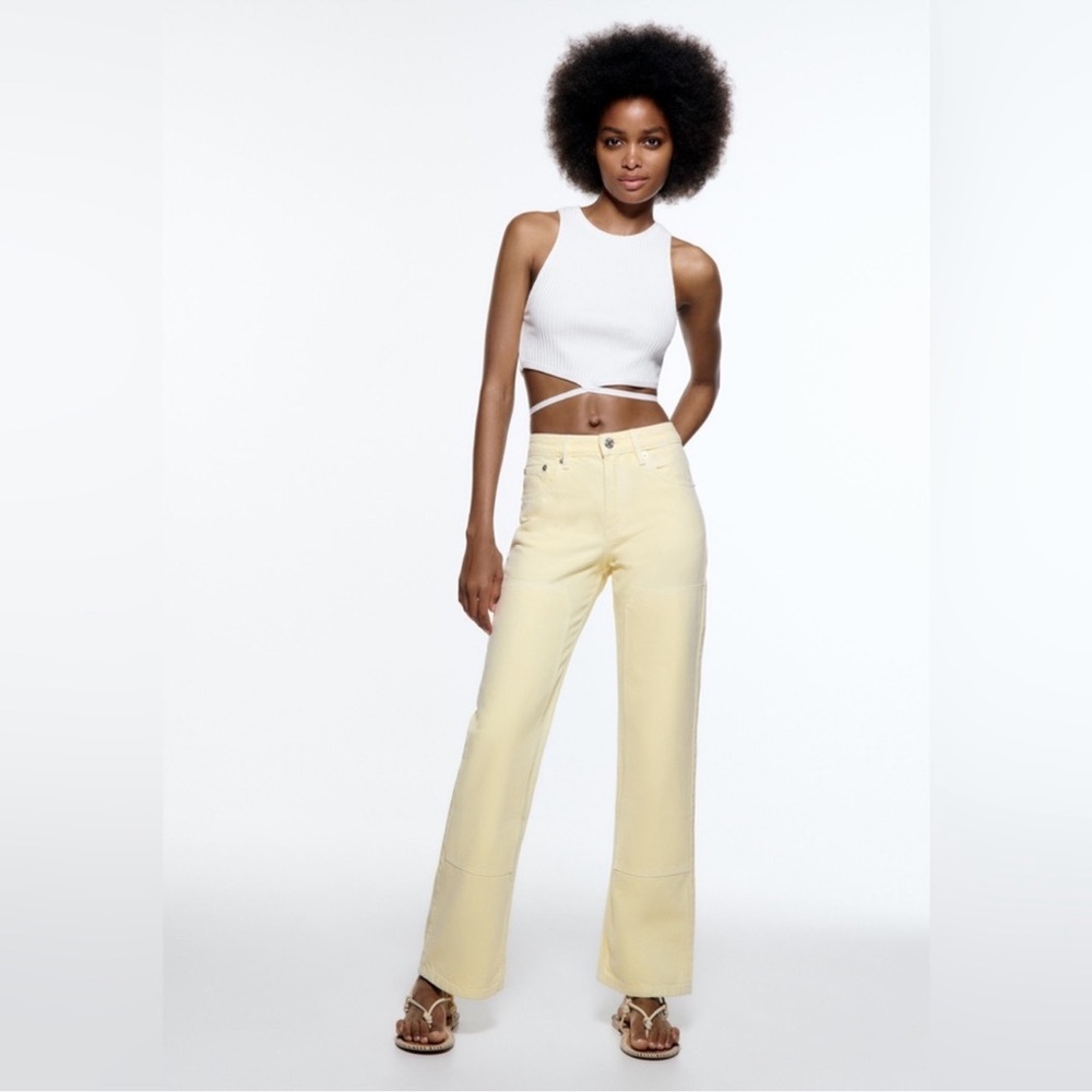 Zara  High  Rise Pale Yellow  Straight Denim Jeans
